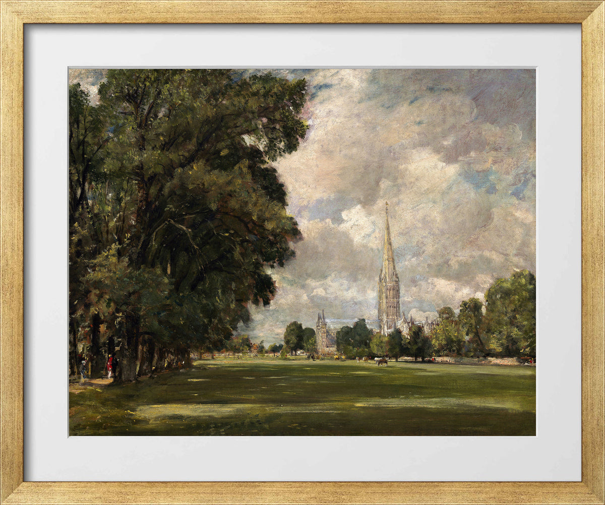 John Constable Print, Salisbury Cathedral from Lower Marsh Close (1820) in a gold frame