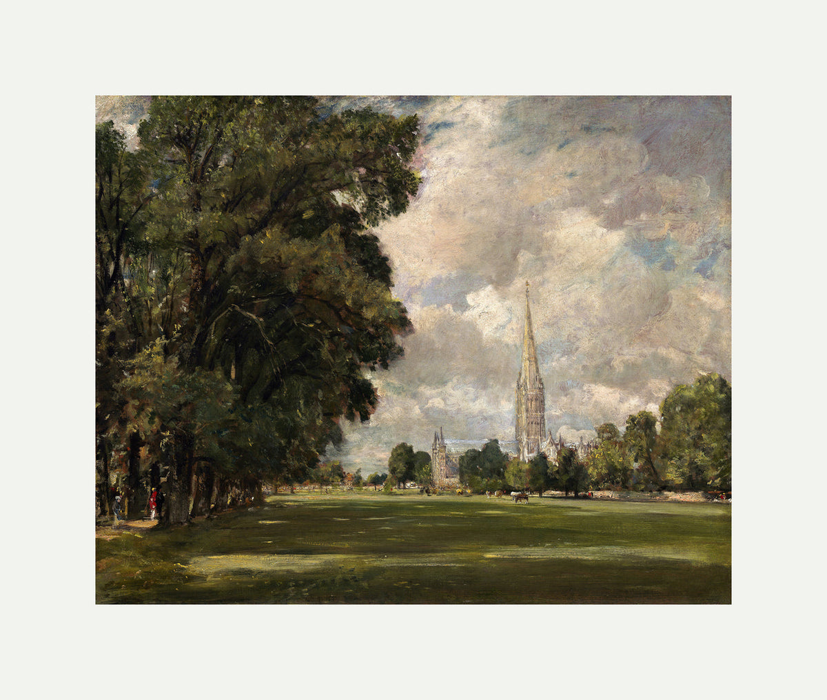 John Constable Print, Salisbury Cathedral from Lower Marsh Close (1820) with an off-white border for rolled canvas