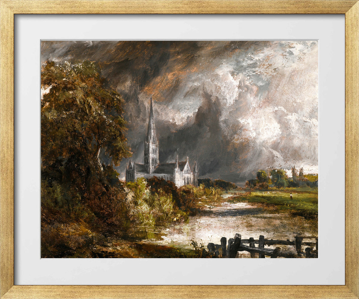 John Constable Print, Salisbury Cathedral From The Meadows in a gold frame