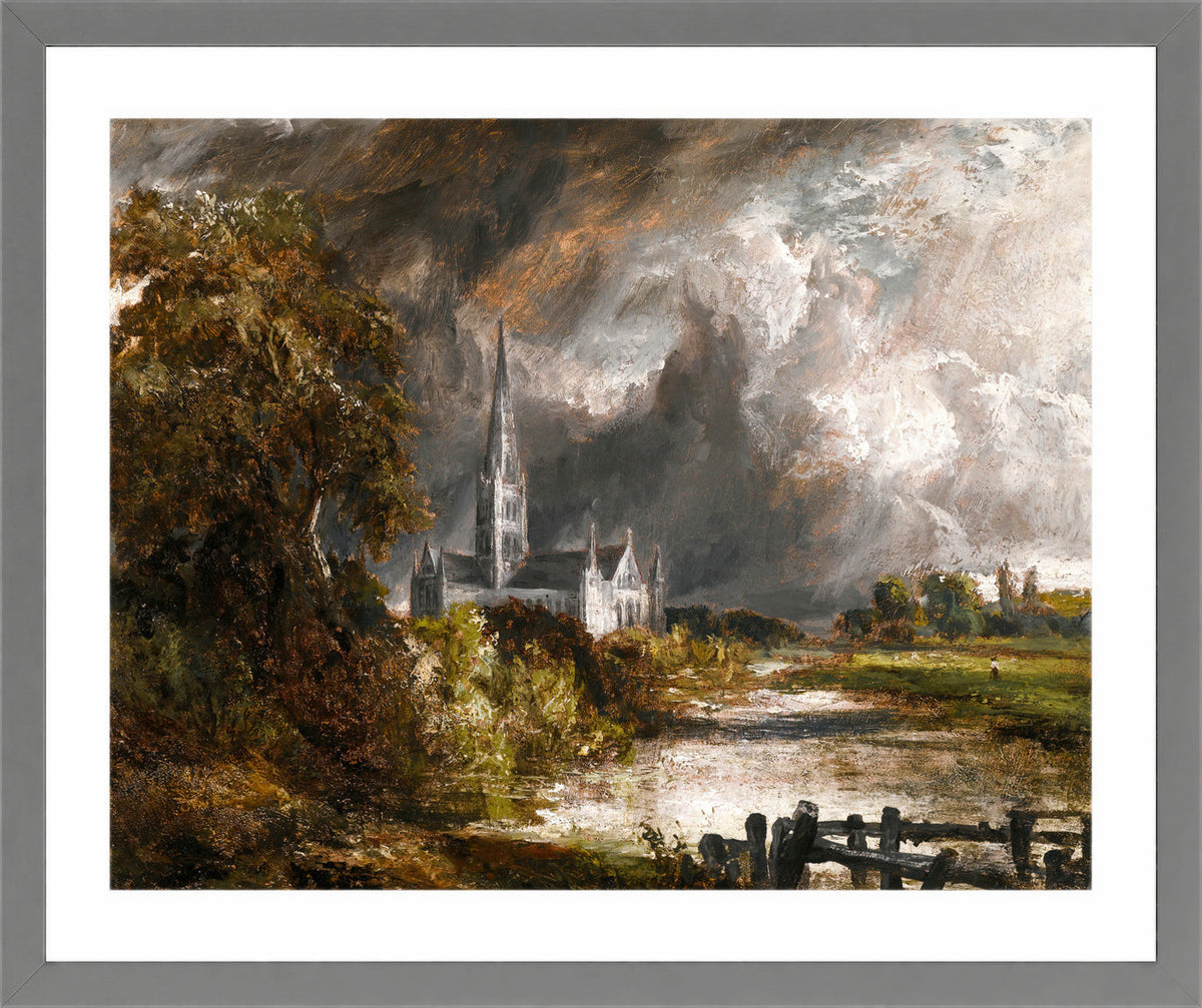 John Constable Print, Salisbury Cathedral From The Meadows in a light grey frame