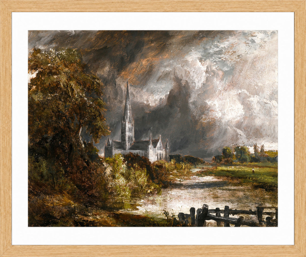 John Constable Print, Salisbury Cathedral From The Meadows in an oak frame