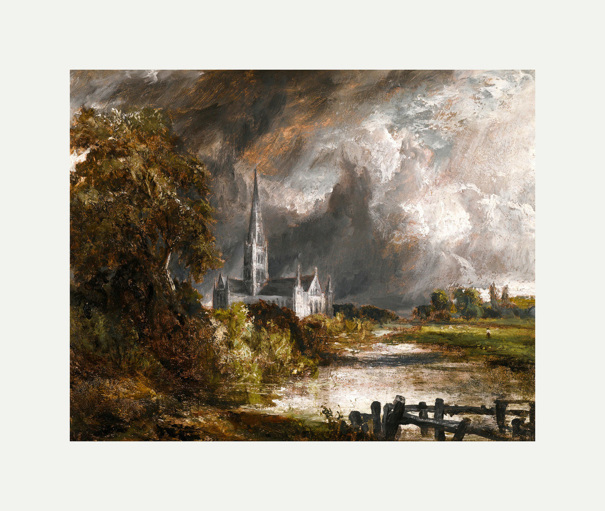 John Constable Print, Salisbury Cathedral From The Meadows with an off-white border for rolled canvas