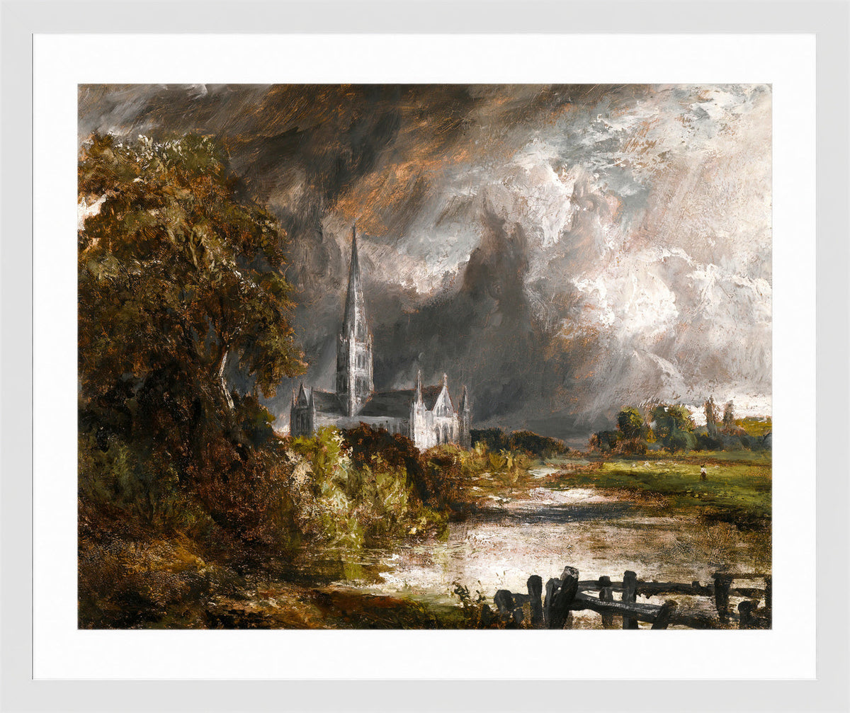 John Constable Print, Salisbury Cathedral From The Meadows in a white frame