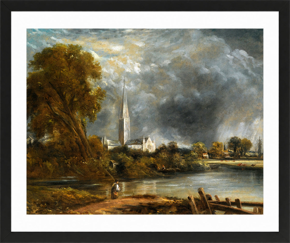 John Constable Print, Salisbury Cathedral From The Meadows in a black frame