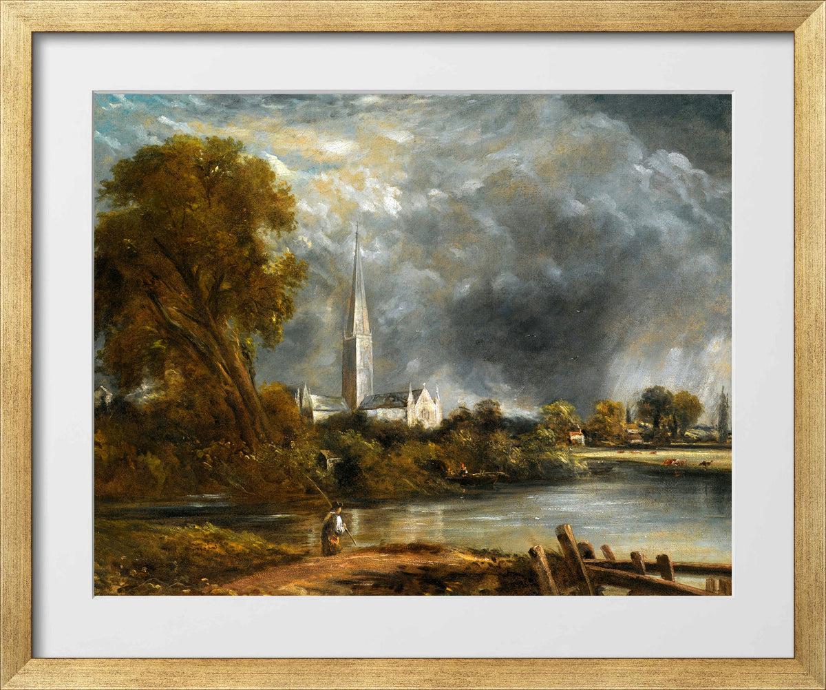 John Constable Print, Salisbury Cathedral From The Meadows in a gold frame