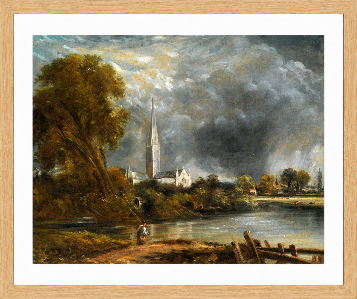 John Constable Print, Salisbury Cathedral From The Meadows in an oak frame