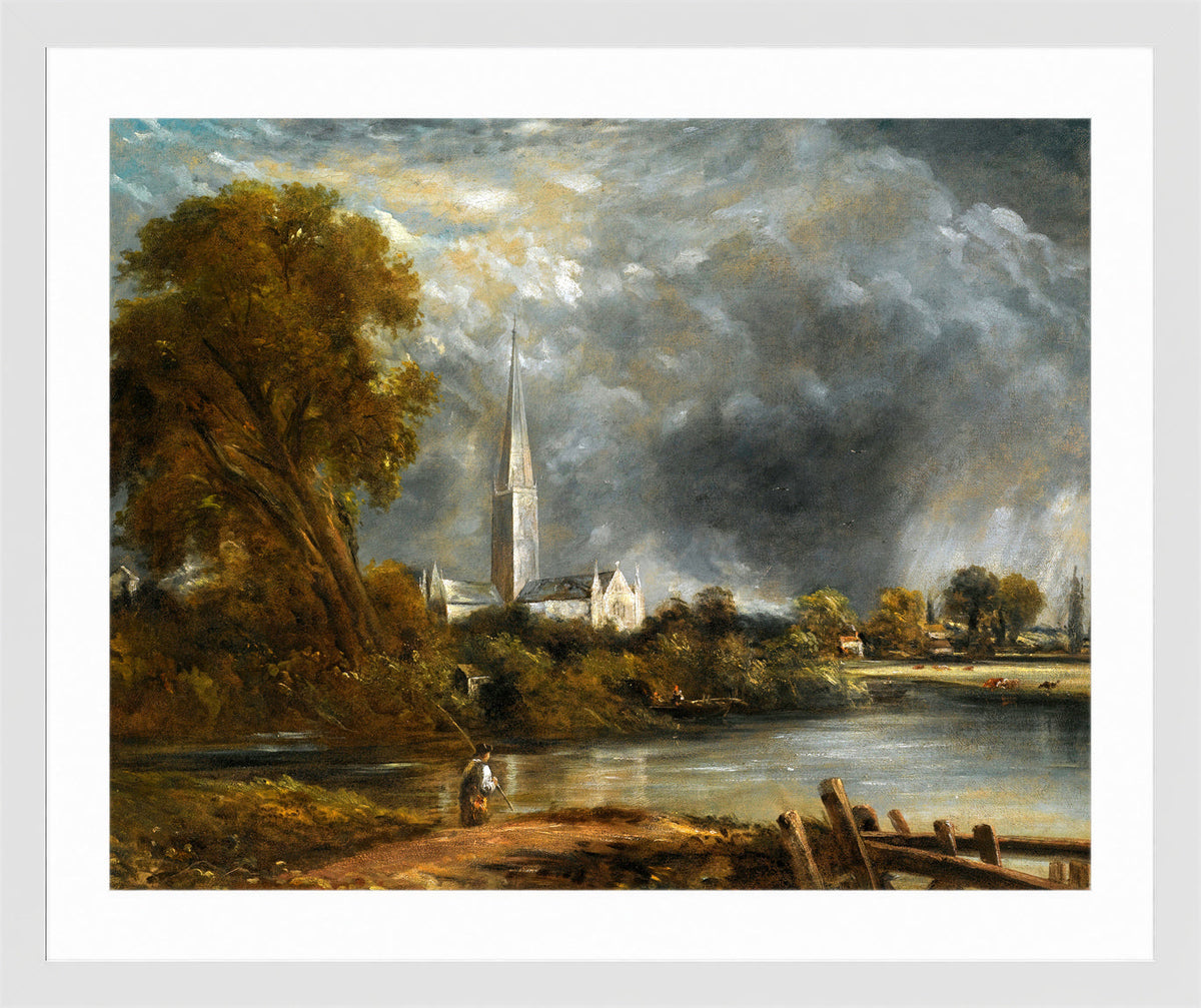 John Constable Print, Salisbury Cathedral From The Meadows in a white frame