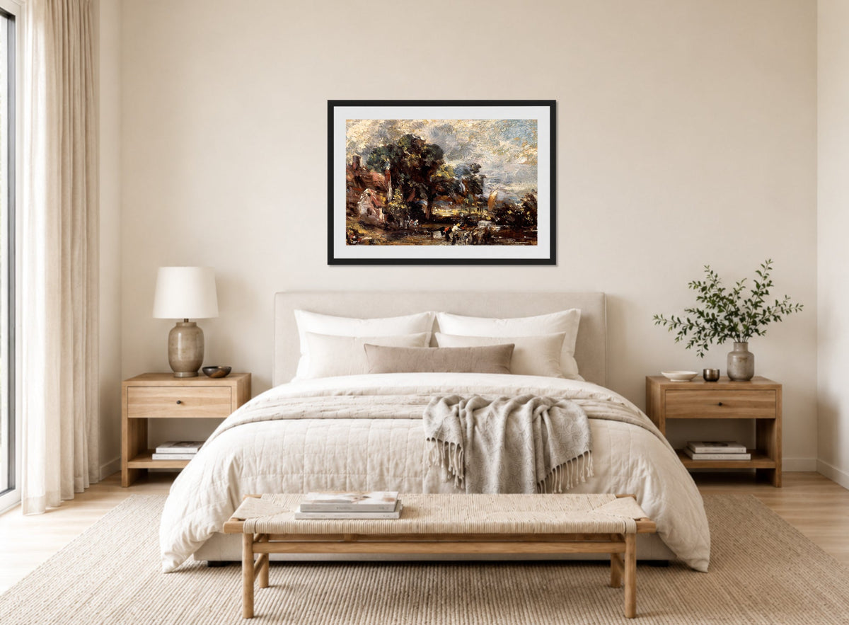 John Constable Print, Sketch for ‘The Haywain’ (ca displayed above a bed