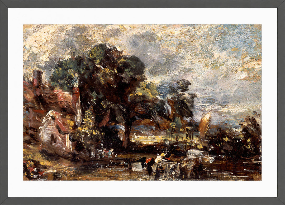 John Constable Print, Sketch for ‘The Haywain’ (ca in a dark grey frame
