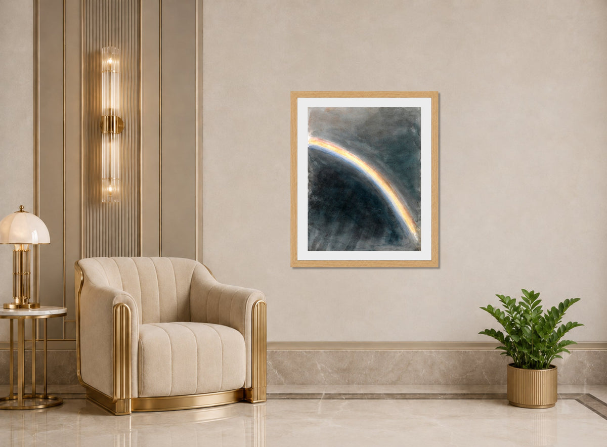 John Constable Print, Sky Study with Rainbow (1827) displayed in an Art Deco interior