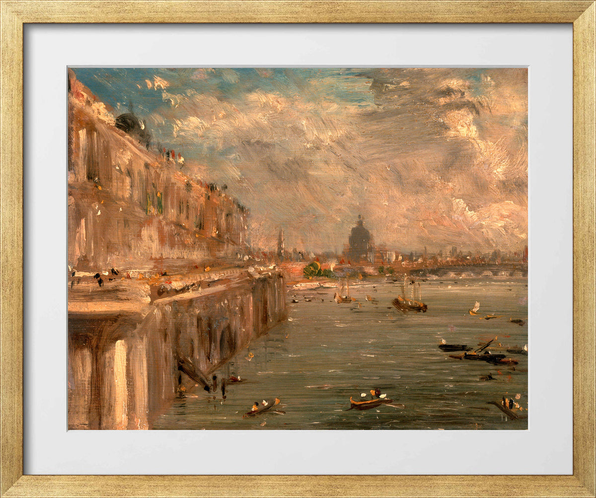 John Constable Print, Somerset House Terrace from Waterloo Bridge (ca in a gold frame