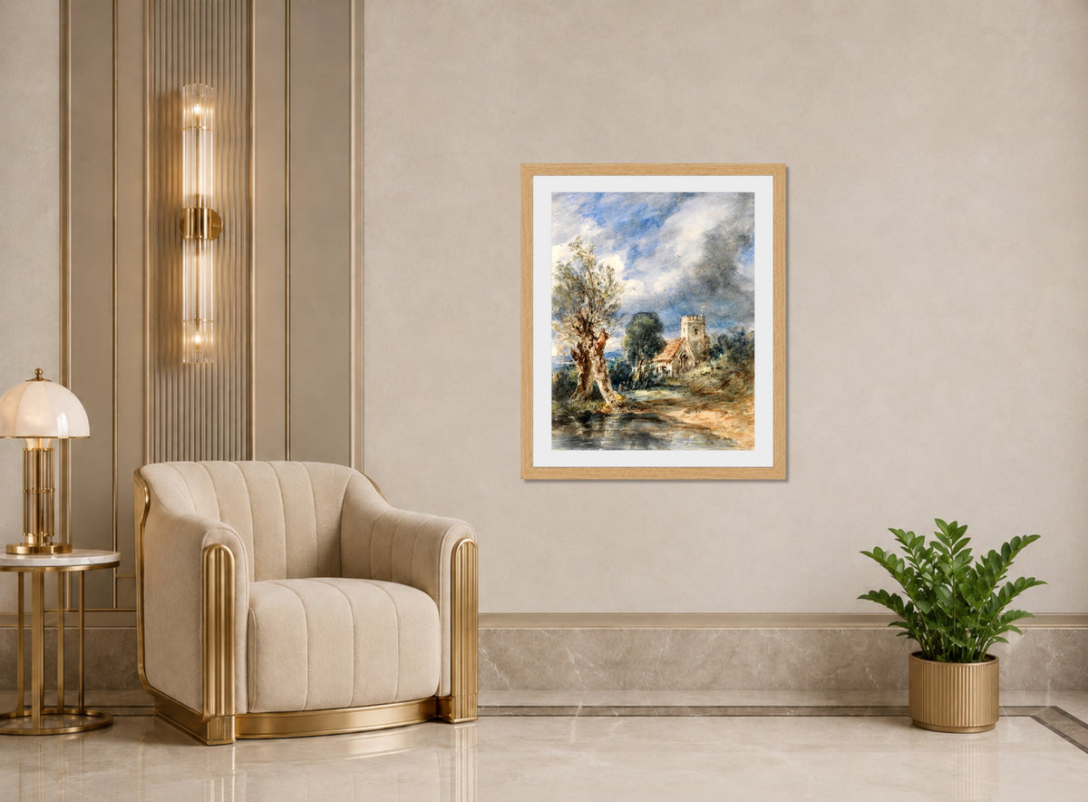 John Constable Print, Stoke Poges Church (1834) displayed in an Art Deco interior