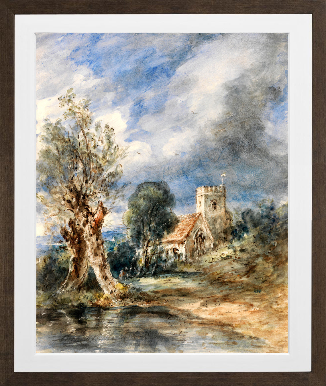 John Constable Print, Stoke Poges Church (1834) in a brown frame