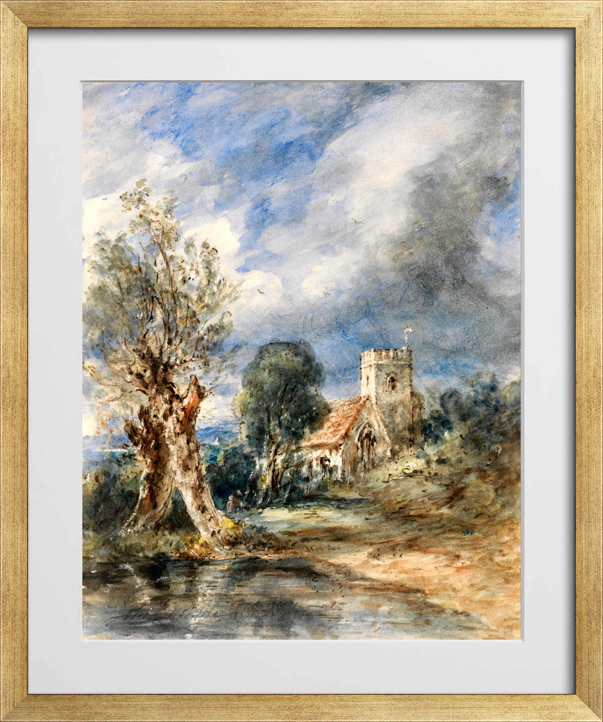 John Constable Print, Stoke Poges Church (1834) in a gold frame