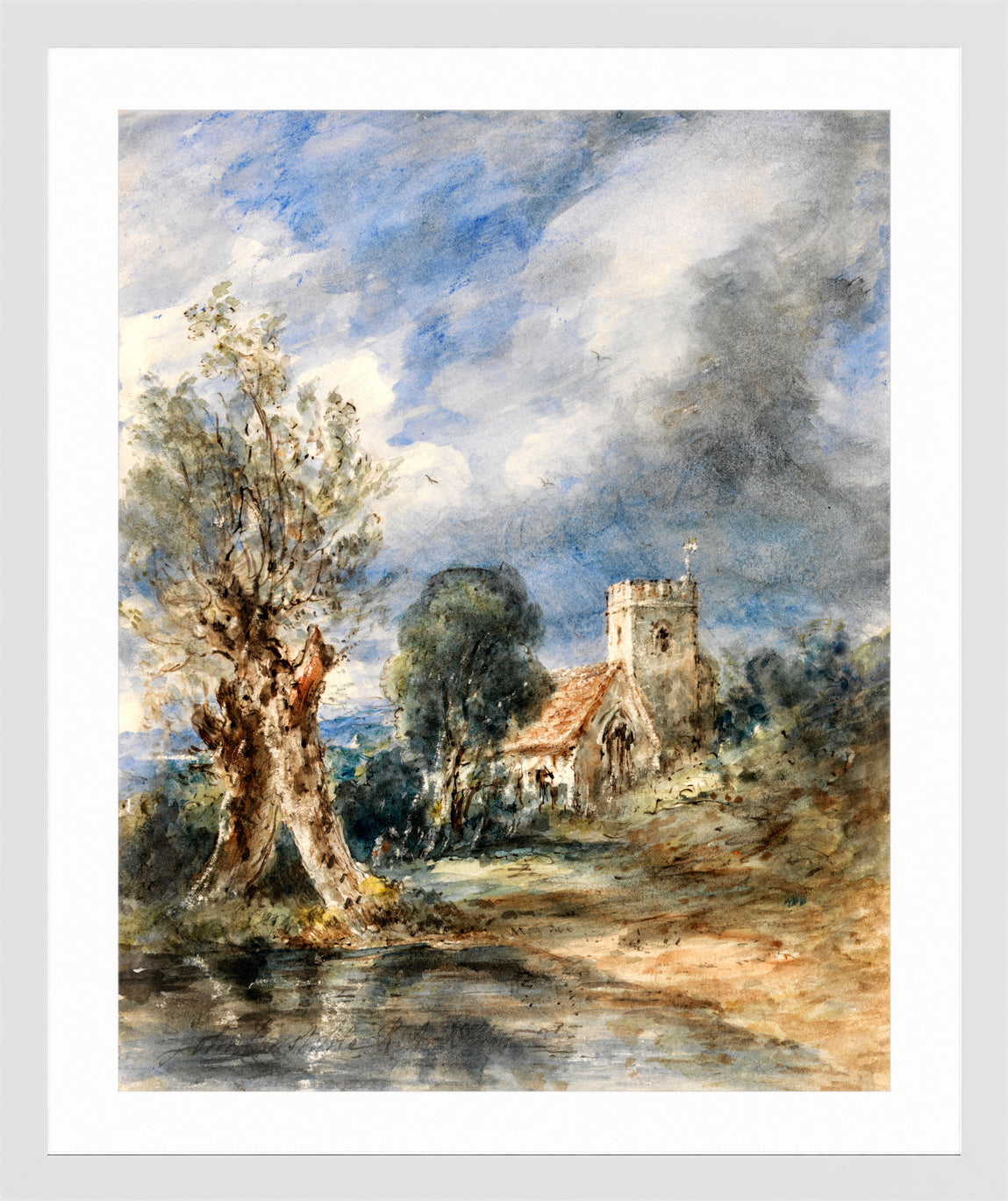 John Constable Print, Stoke Poges Church (1834) in a white frame