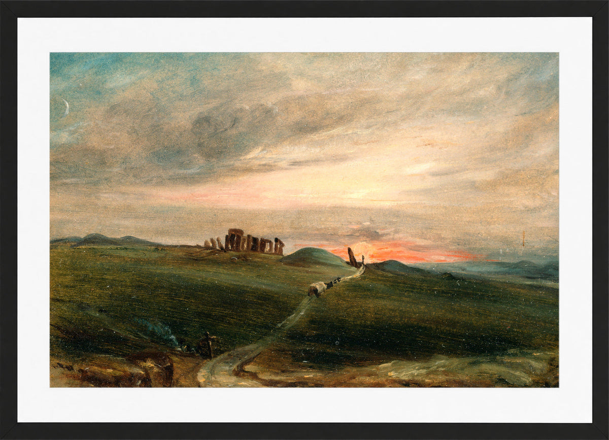 John Constable Print, Stonehenge at Sunset in a black frame