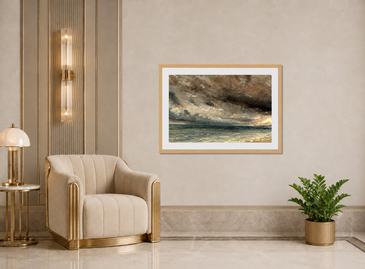 John Constable Print, Stormy Sea, Brighton (ca displayed in an Art Deco interior