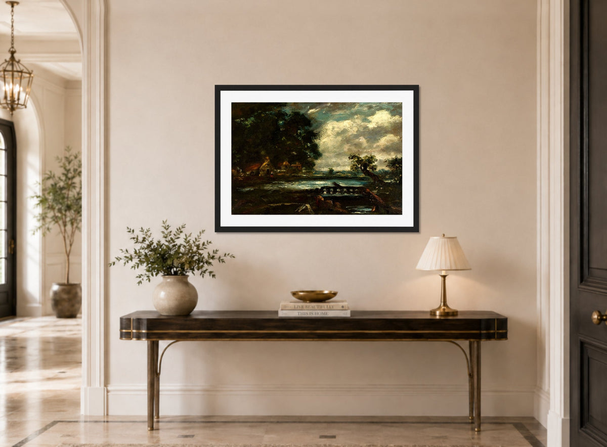 John Constable Print, Study for ‘The Leaping Horse’ displayed above a console table