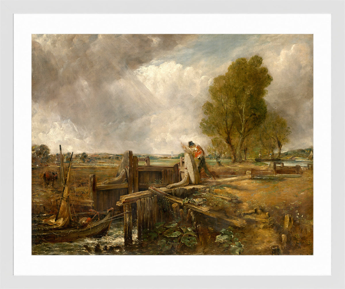 John Constable Print, Study of A boat passing a lock in a white frame