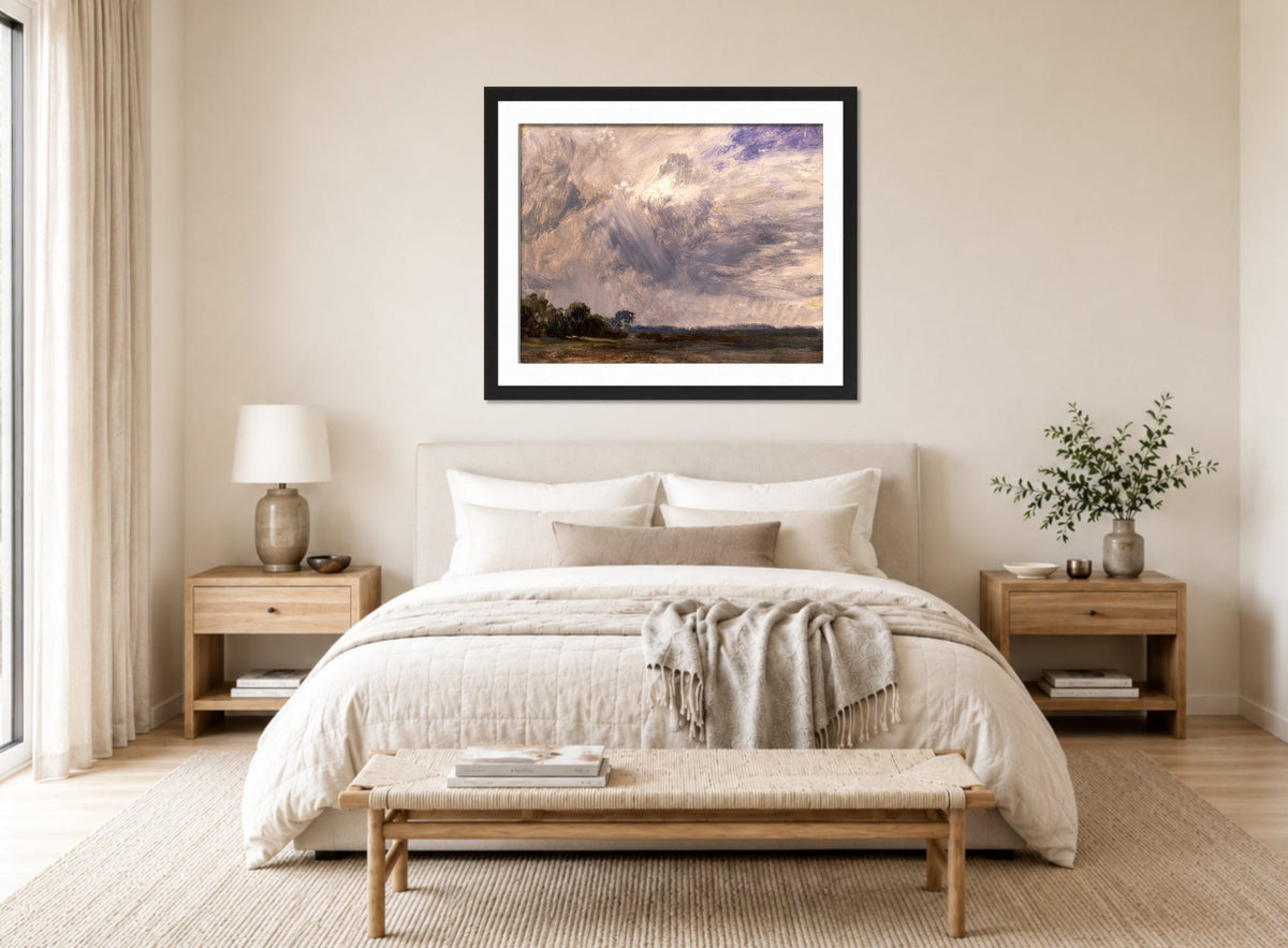 John Constable Print, Study of a Cloudy Sky (ca displayed above a bed