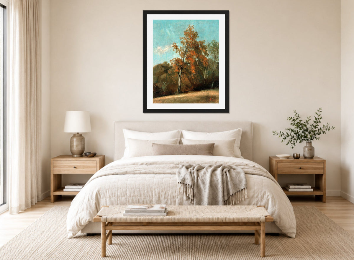 John Constable Print, Study of an Ash Tree (1801-1803) displayed above a bed