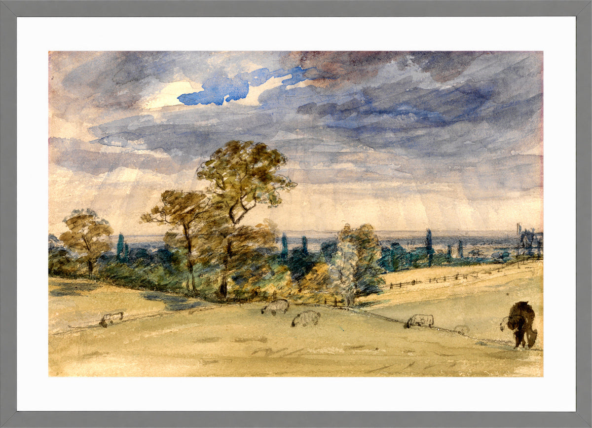 John Constable Print, Suffolk Landscape in a light grey frame