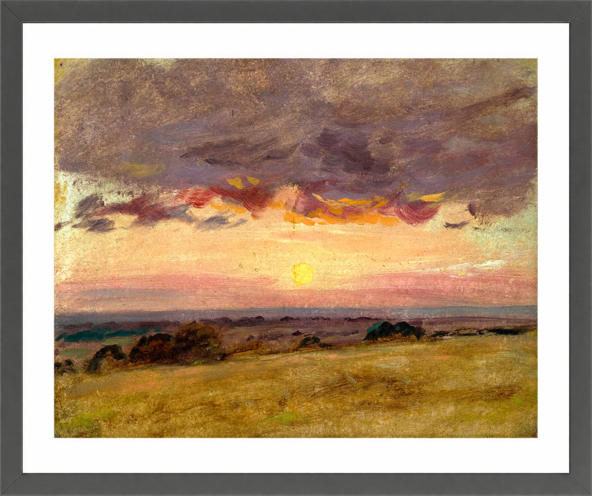 John Constable Print, Summer Evening With Storm Clouds in a dark grey frame