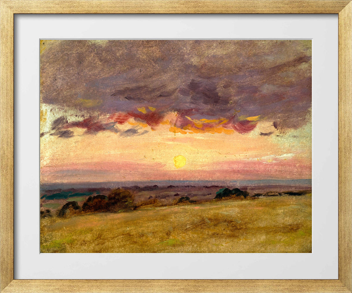 John Constable Print, Summer Evening With Storm Clouds in a gold frame