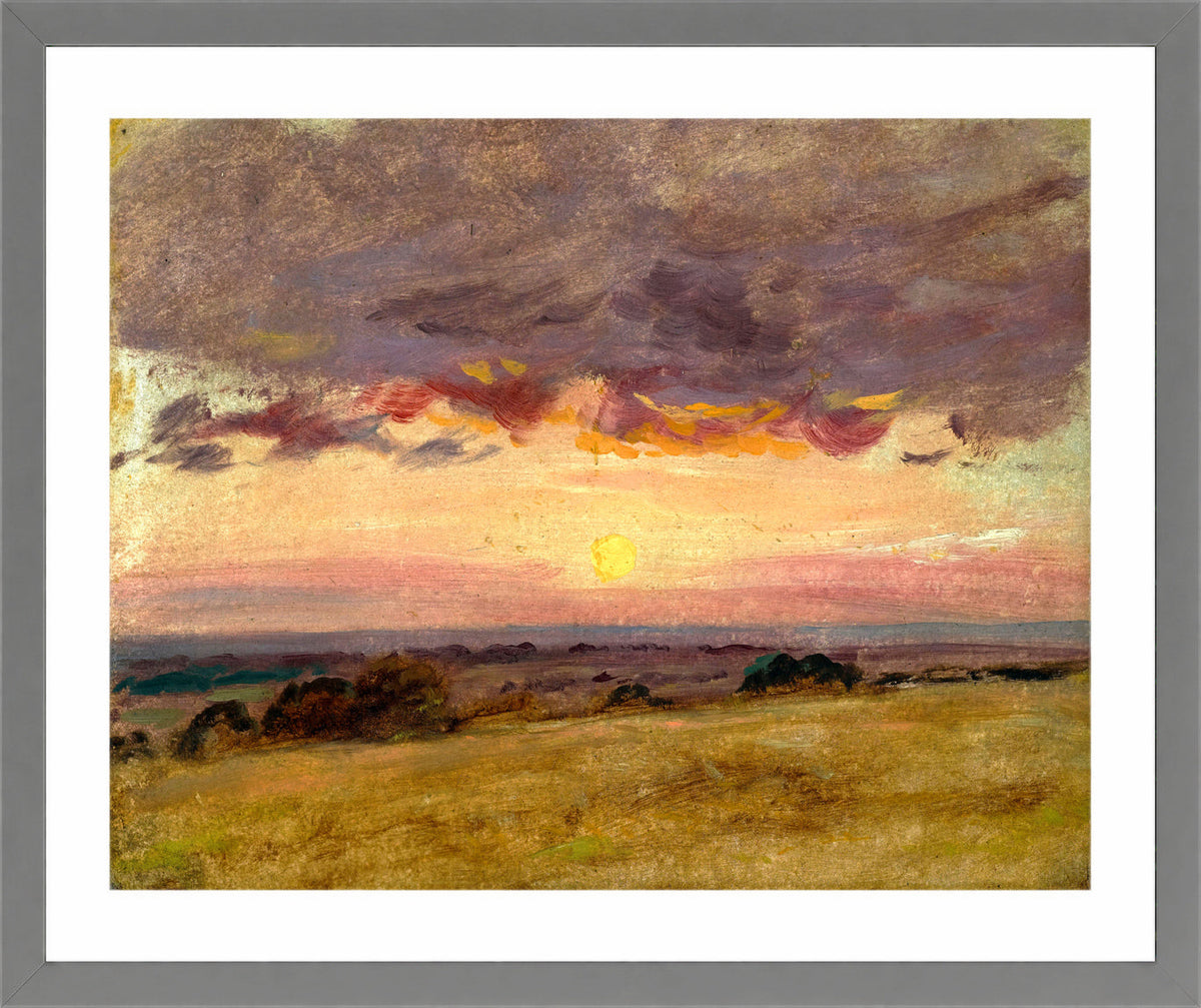 John Constable Print, Summer Evening With Storm Clouds in a light grey frame