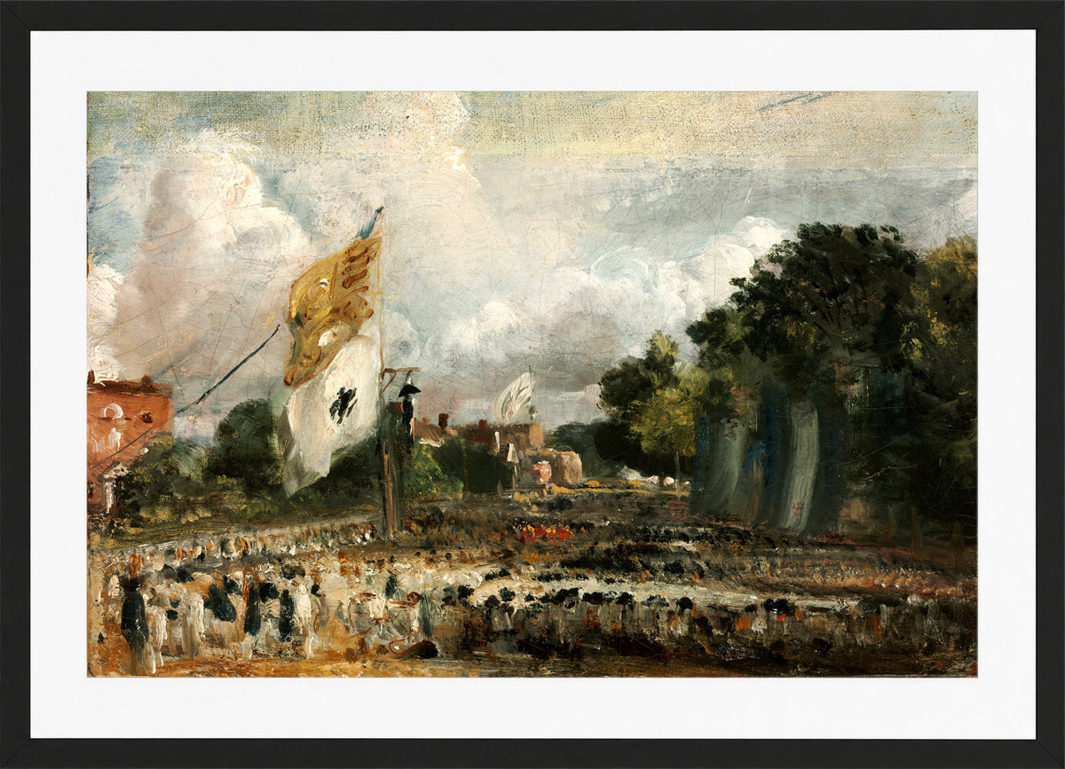 John Constable Print, The Celebration in East Bergholt of the Peace of 1814 Concluded in Paris between France and the Allied Powers in a black frame