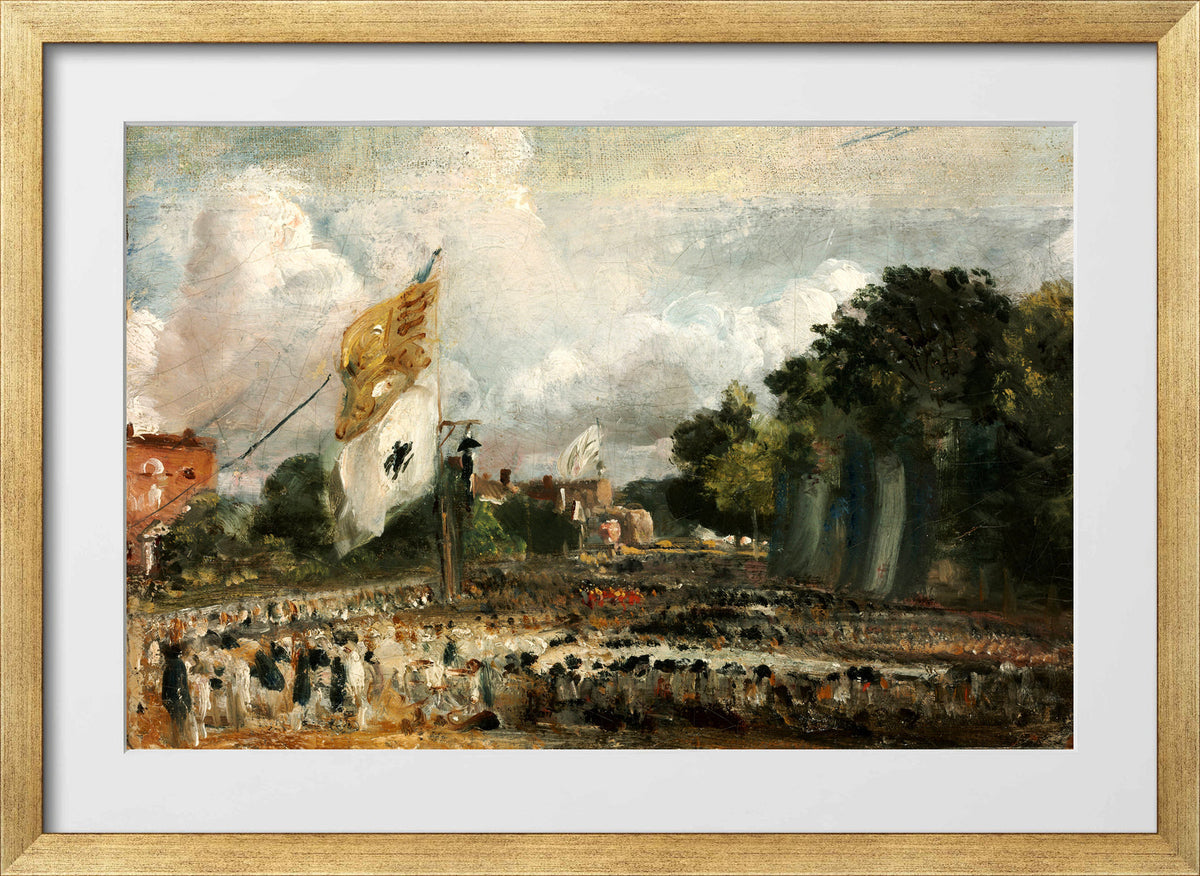 John Constable Print, The Celebration in East Bergholt of the Peace of 1814 Concluded in Paris between France and the Allied Powers in a gold frame