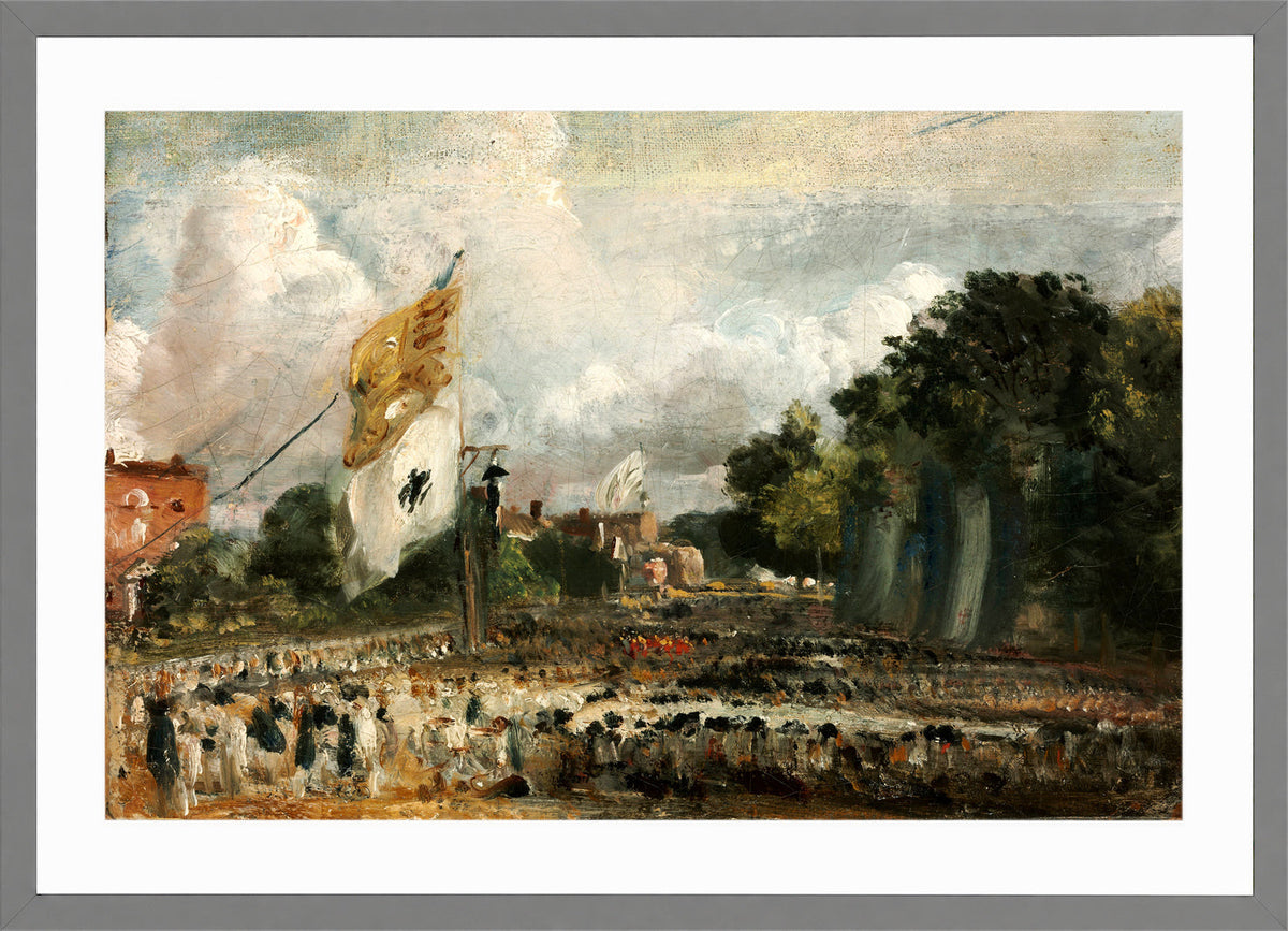 John Constable Print, The Celebration in East Bergholt of the Peace of 1814 Concluded in Paris between France and the Allied Powers in a light grey frame