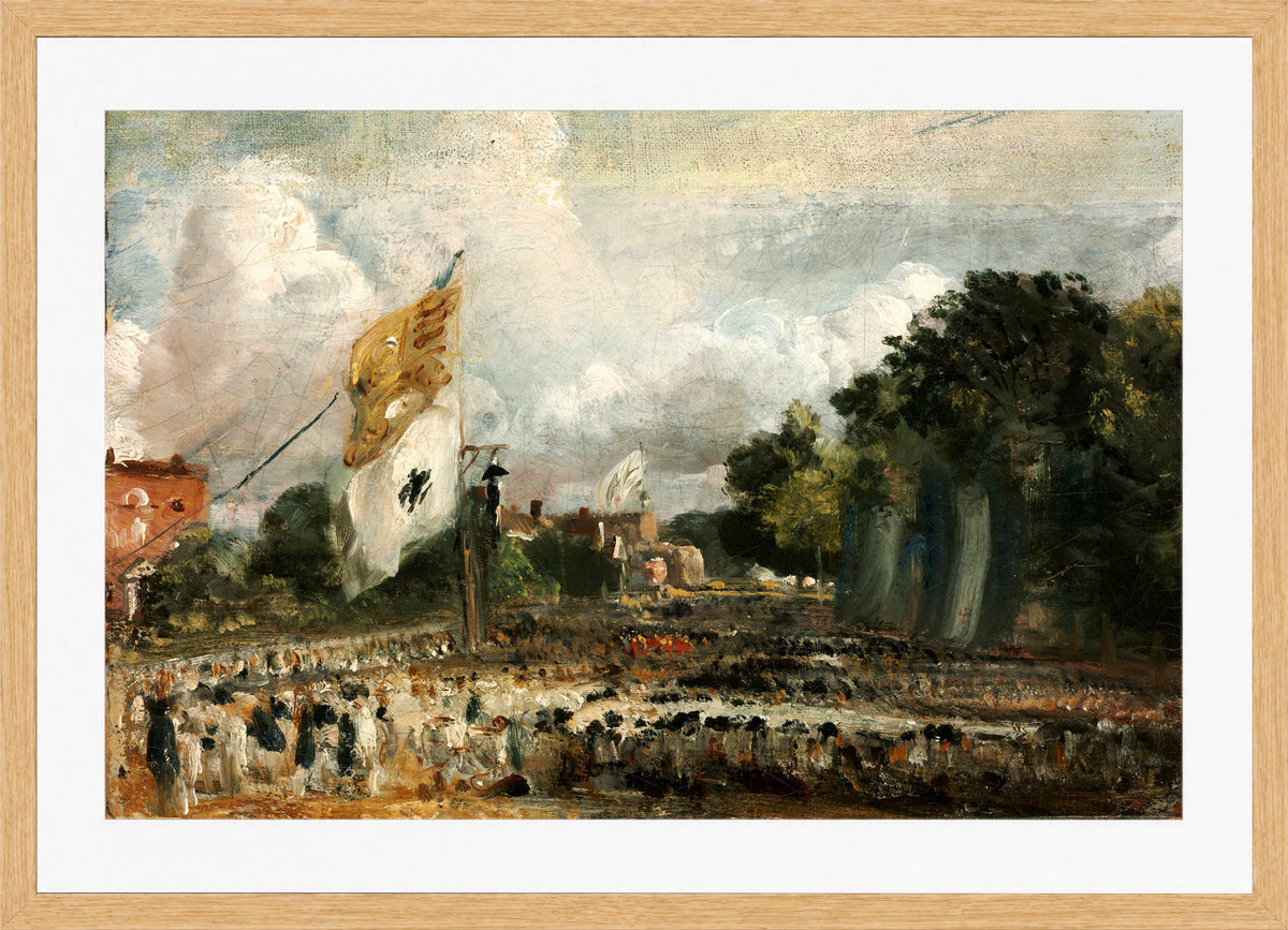 John Constable Print, The Celebration in East Bergholt of the Peace of 1814 Concluded in Paris between France and the Allied Powers in an oak frame
