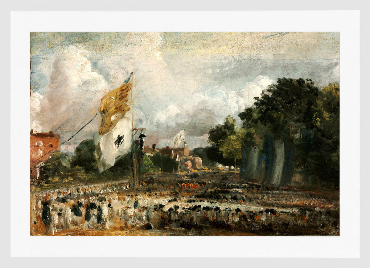John Constable Print, The Celebration in East Bergholt of the Peace of 1814 Concluded in Paris between France and the Allied Powers in a white frame