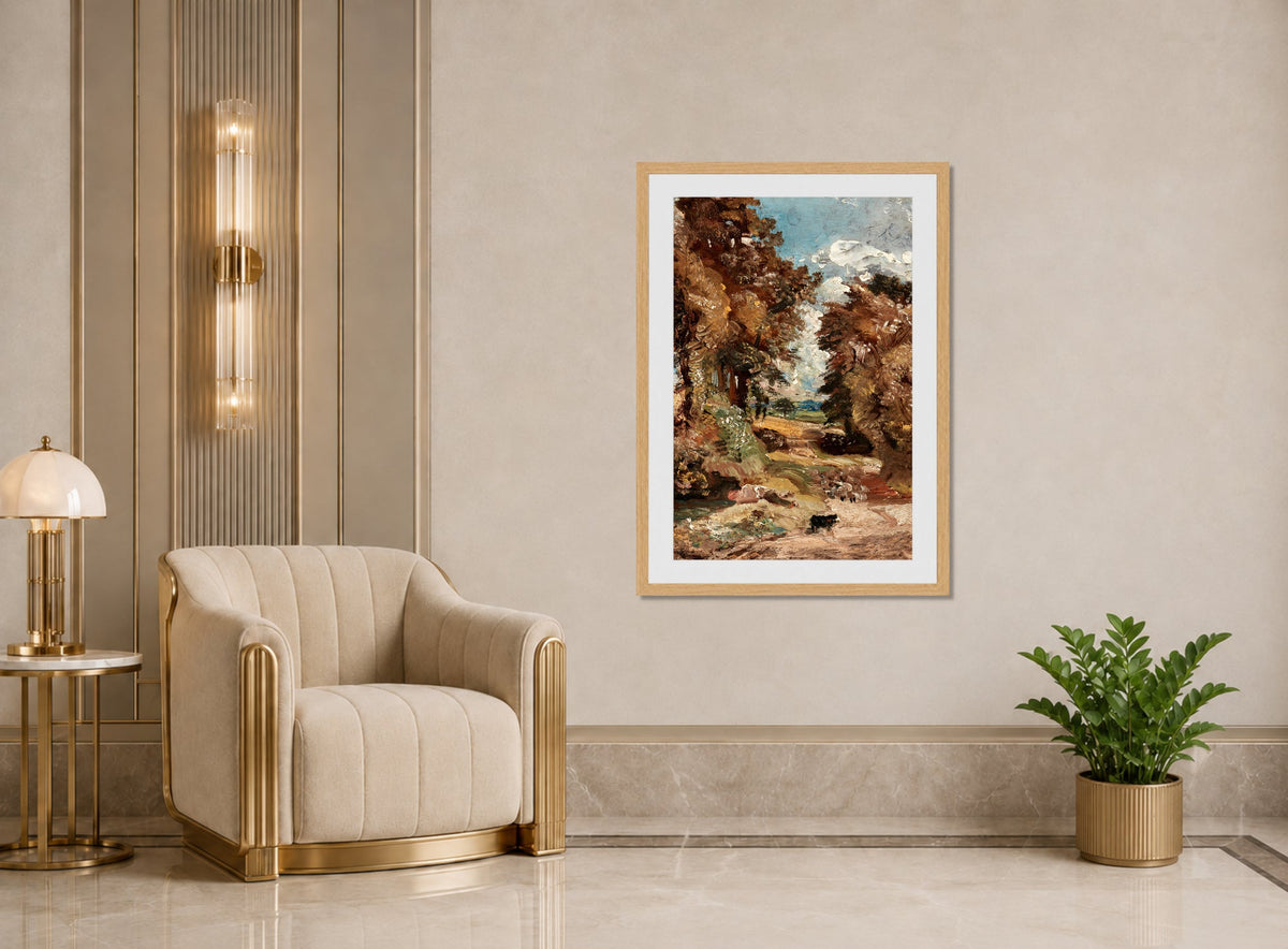 John Constable Print, The Cornfield (1816) displayed in an Art Deco interior
