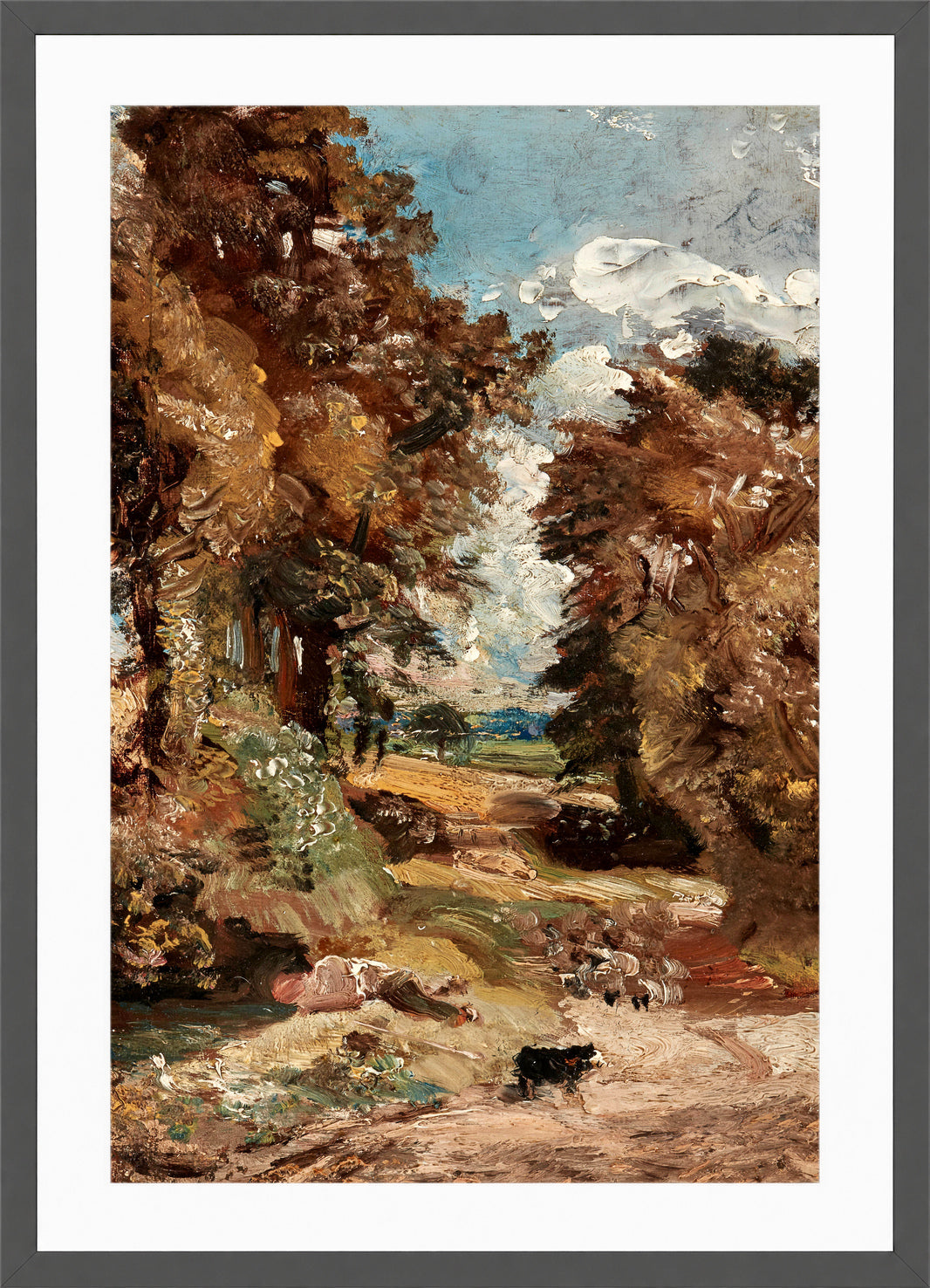 John Constable Print, The Cornfield (1816) in a dark grey frame