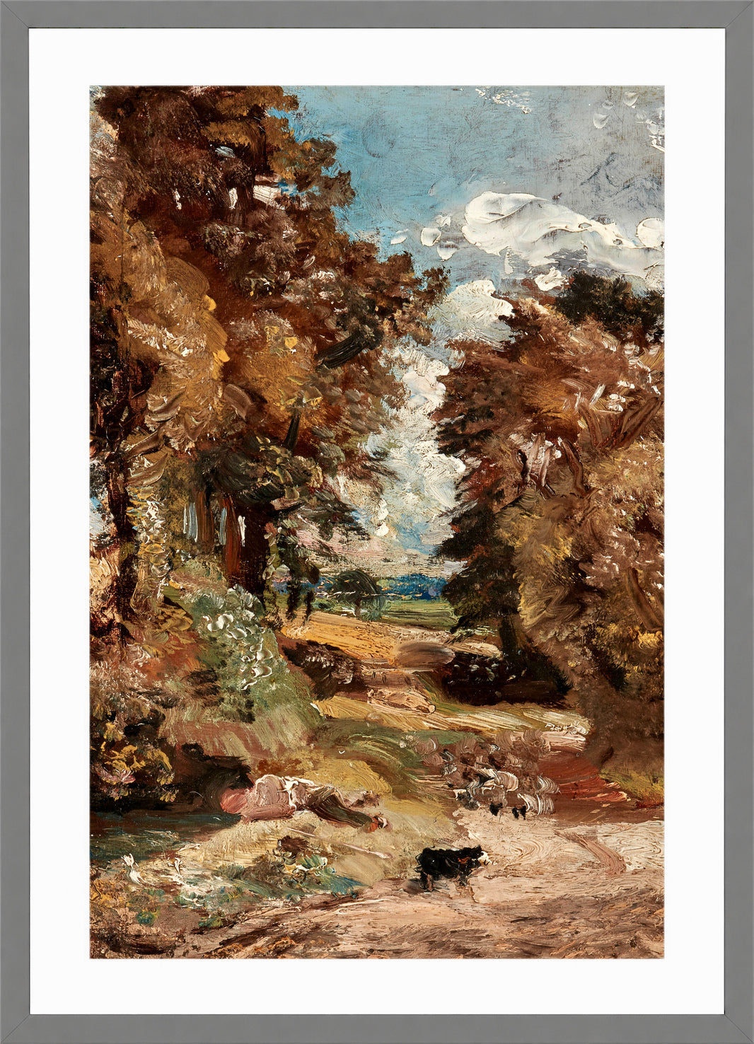 John Constable Print, The Cornfield (1816) in a light grey frame