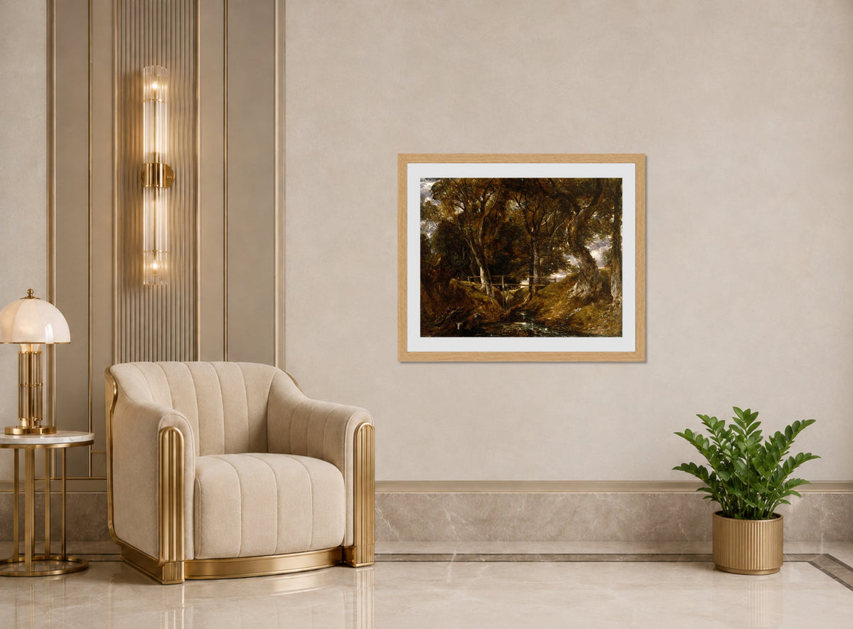 John Constable Print, The Dell at Helmingham Park displayed in an Art Deco interior