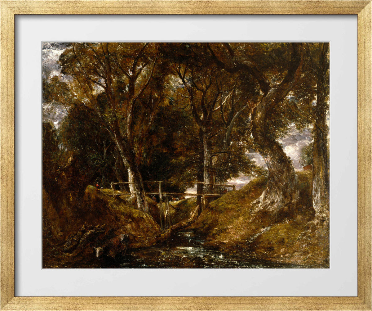 John Constable Print, The Dell at Helmingham Park in a gold frame