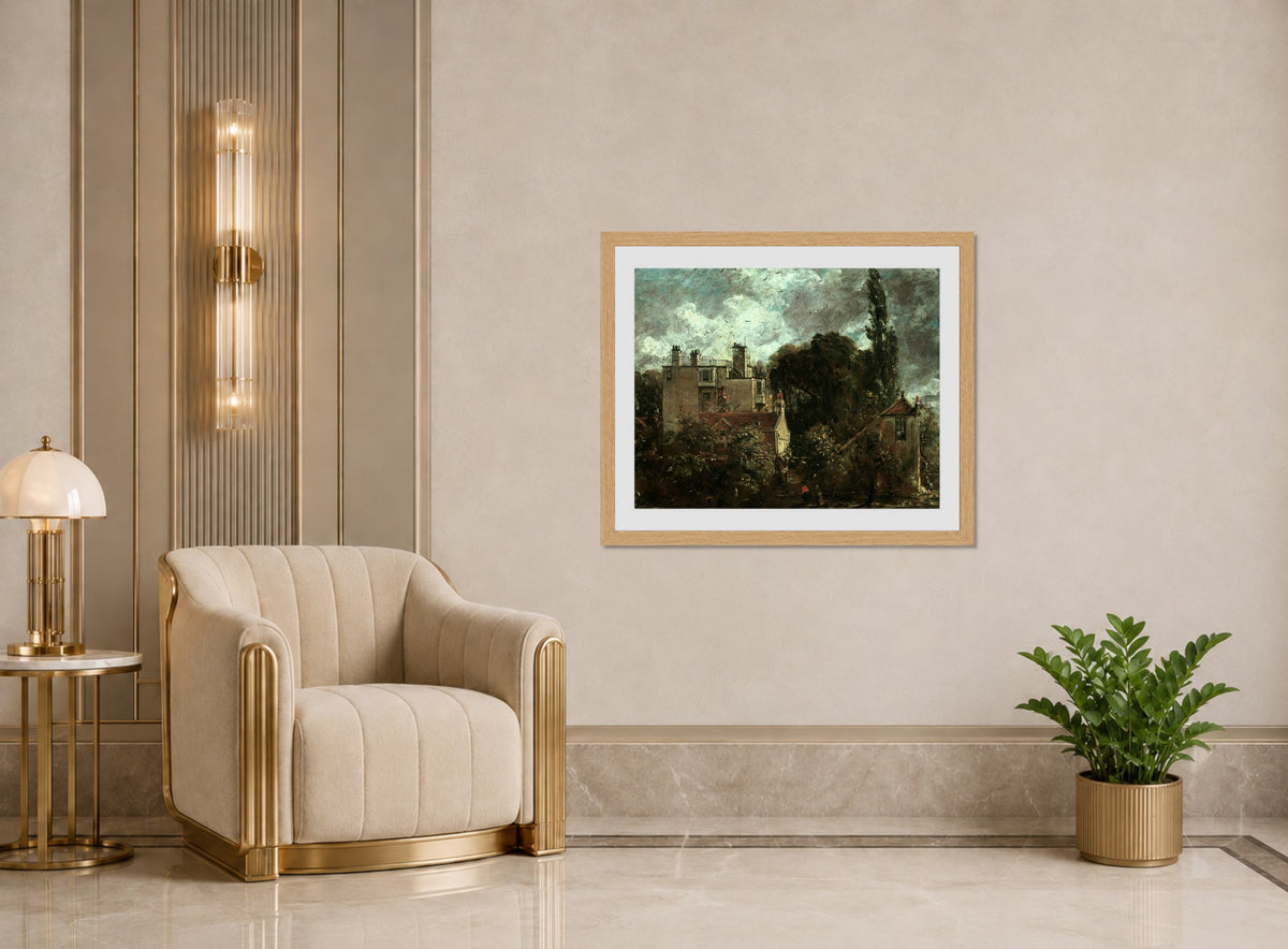 John Constable Print, The Grove, or the Admiral’s House in Hampstead (between 1821 and 1822) displayed in an Art Deco interior