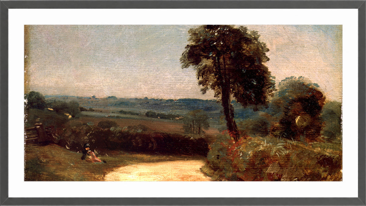 John Constable Print, The Lane from East Bergholt to Flatford (1812) in a dark grey frame