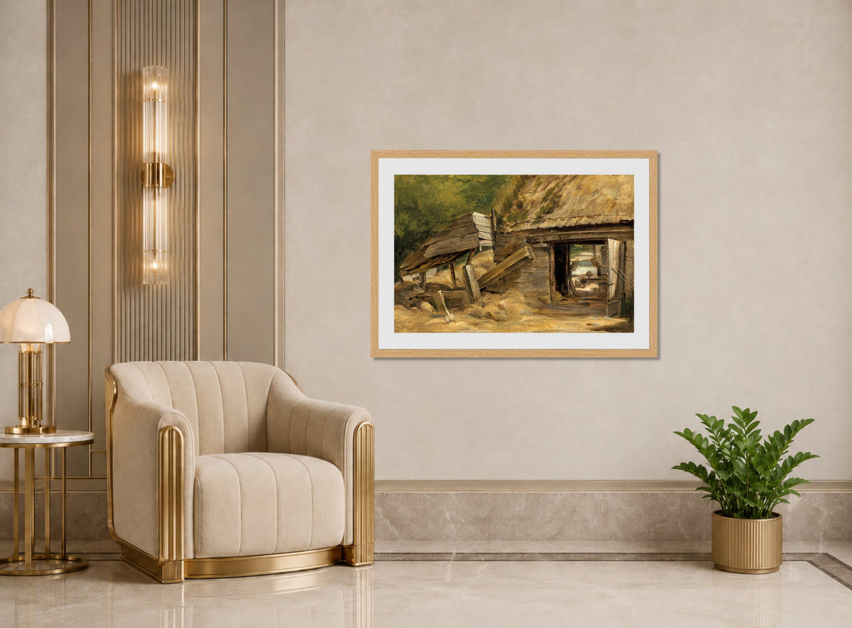John Constable Print, The Old Mill Shed, Dedham displayed in an Art Deco interior