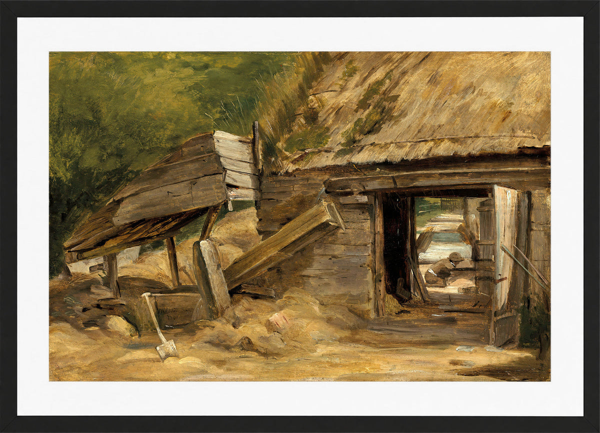 John Constable Print, The Old Mill Shed, Dedham in a black frame