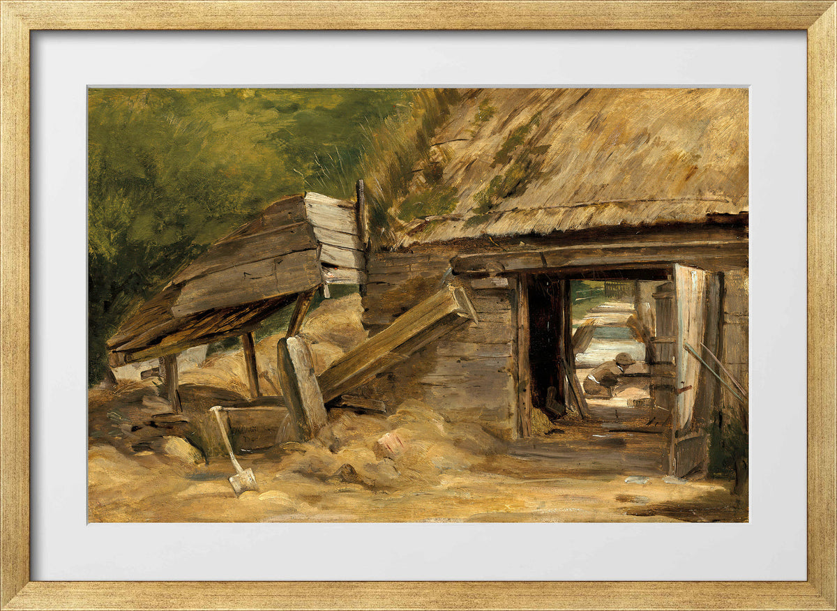 John Constable Print, The Old Mill Shed, Dedham in a gold frame