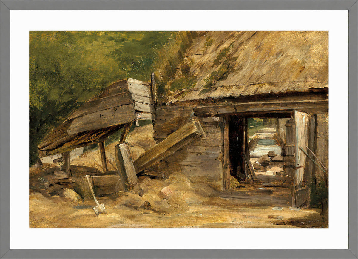 John Constable Print, The Old Mill Shed, Dedham in a light grey frame