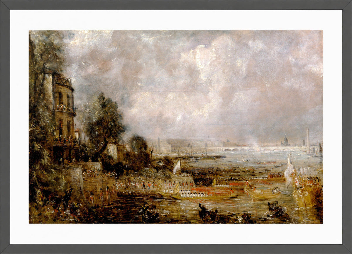 John Constable Print, The Opening of Waterloo Bridge in a dark grey frame