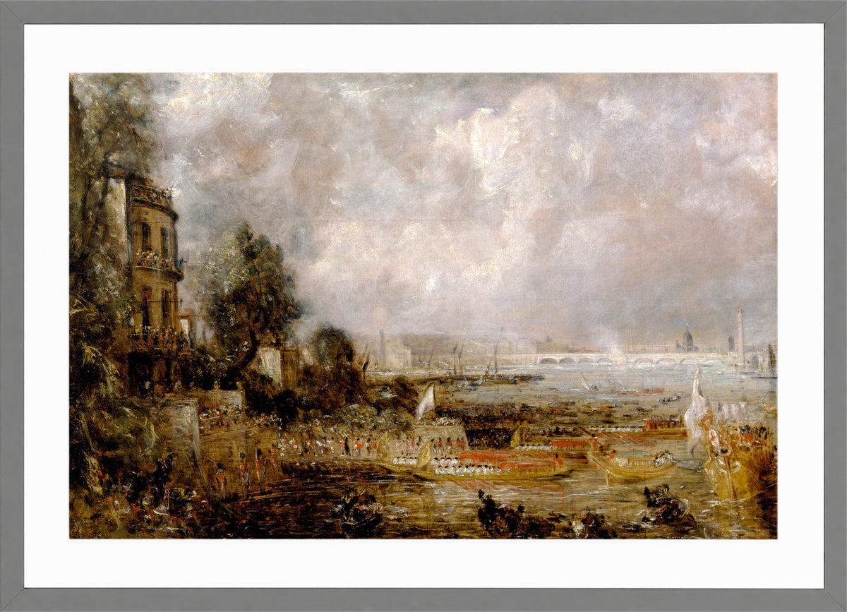 John Constable Print, The Opening of Waterloo Bridge in a light grey frame