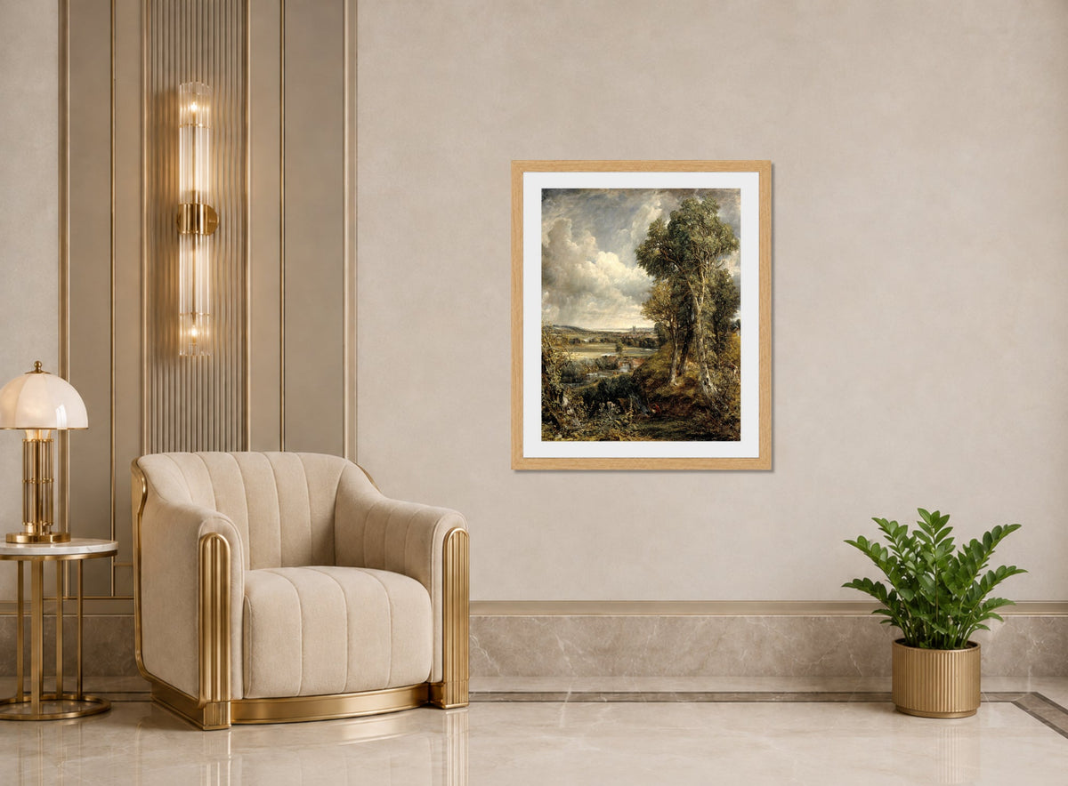 John Constable Print, The Vale of Dedham displayed in an Art Deco interior