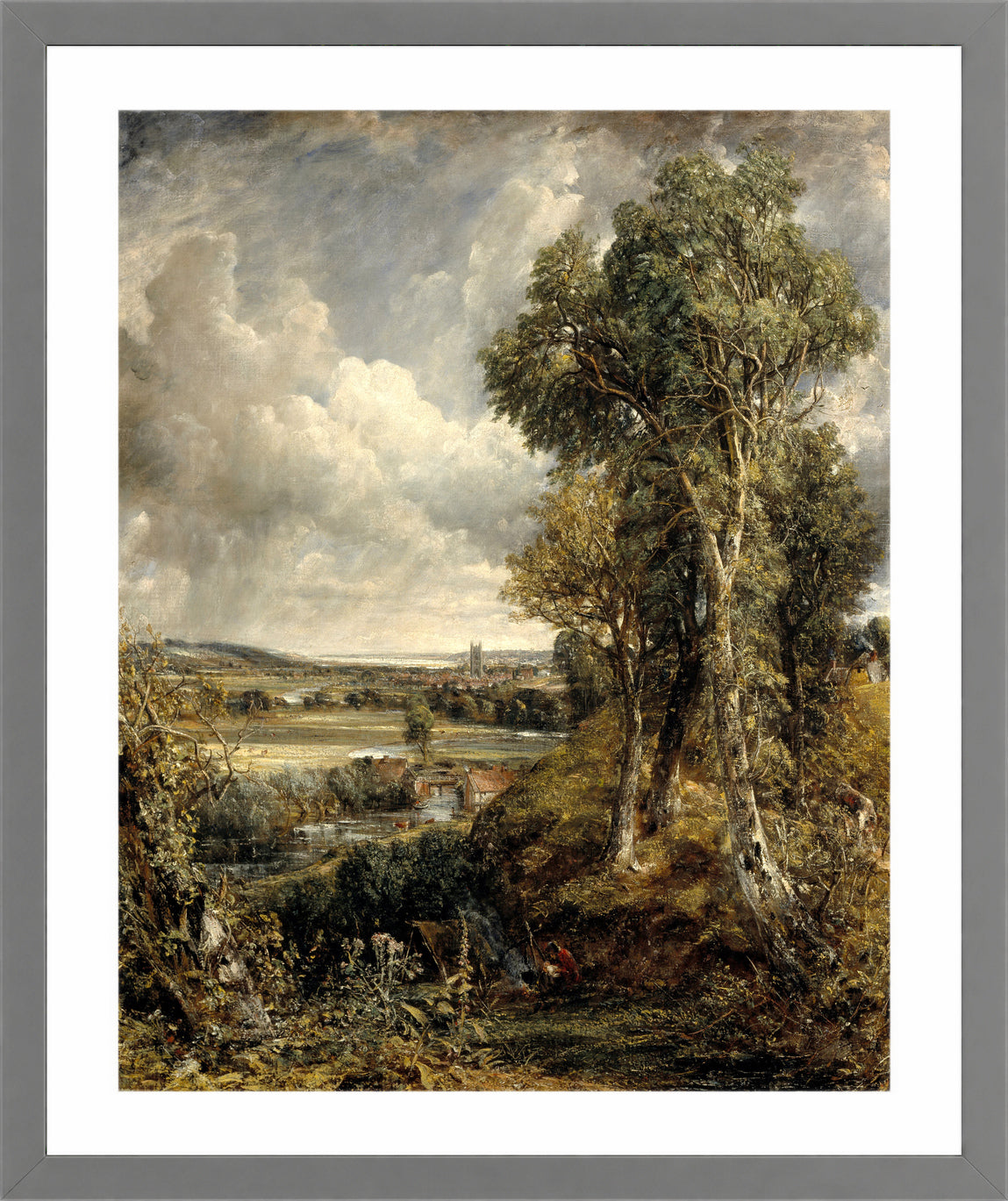 John Constable Print, The Vale of Dedham in a light grey frame