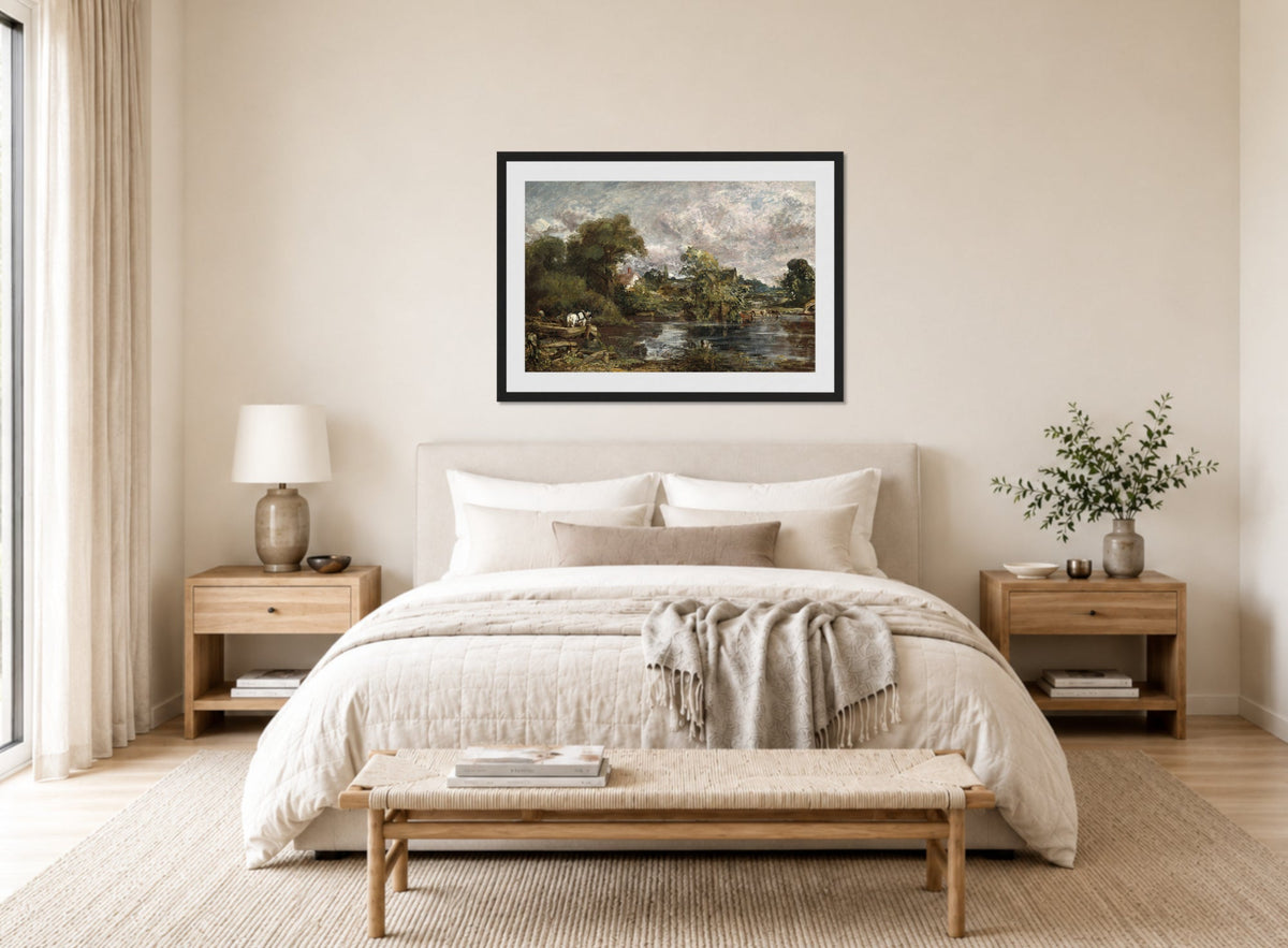 John Constable Print, The White Horse (1818-1819) displayed above a bed